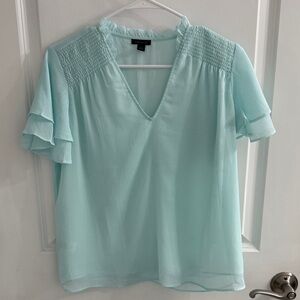 Ann Taylor Aqua Blouse with Ruffled Sleeves
